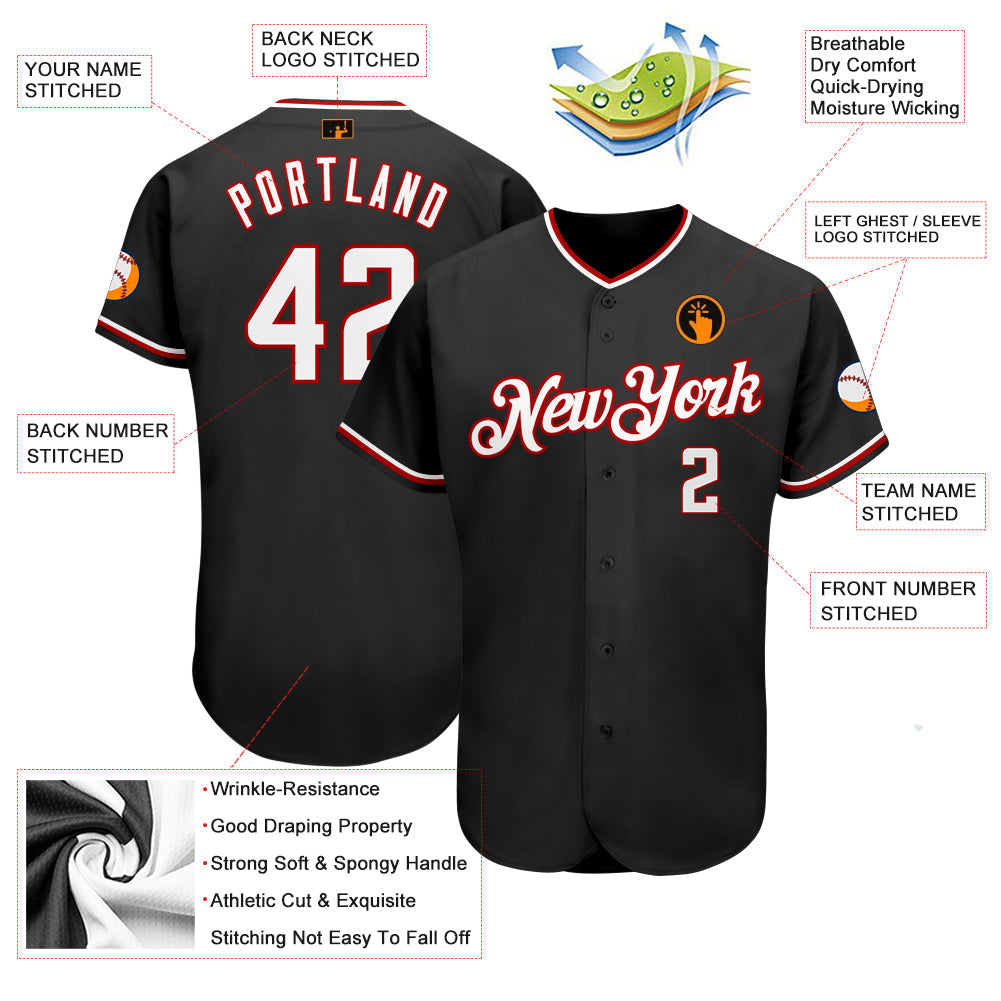 Custom Black White-Red Authentic Baseball Jersey - Sky-Custom