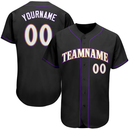 Custom Black White-Purple Authentic Baseball Jersey - Sky-Custom
