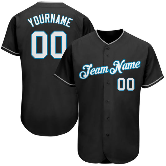 Custom Black White-Panther Blue Authentic Baseball Jersey - Sky-Custom