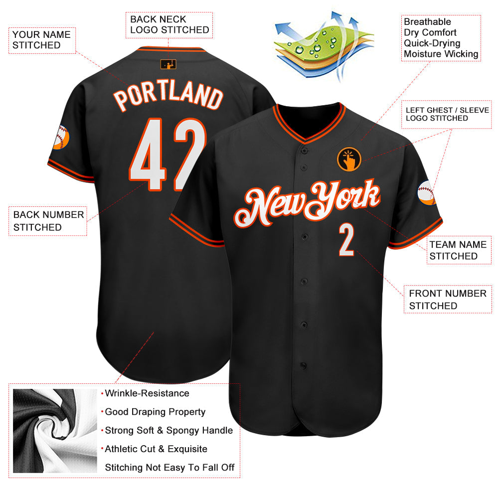 Custom Black White-Orange Authentic Baseball Jersey - Sky-Custom