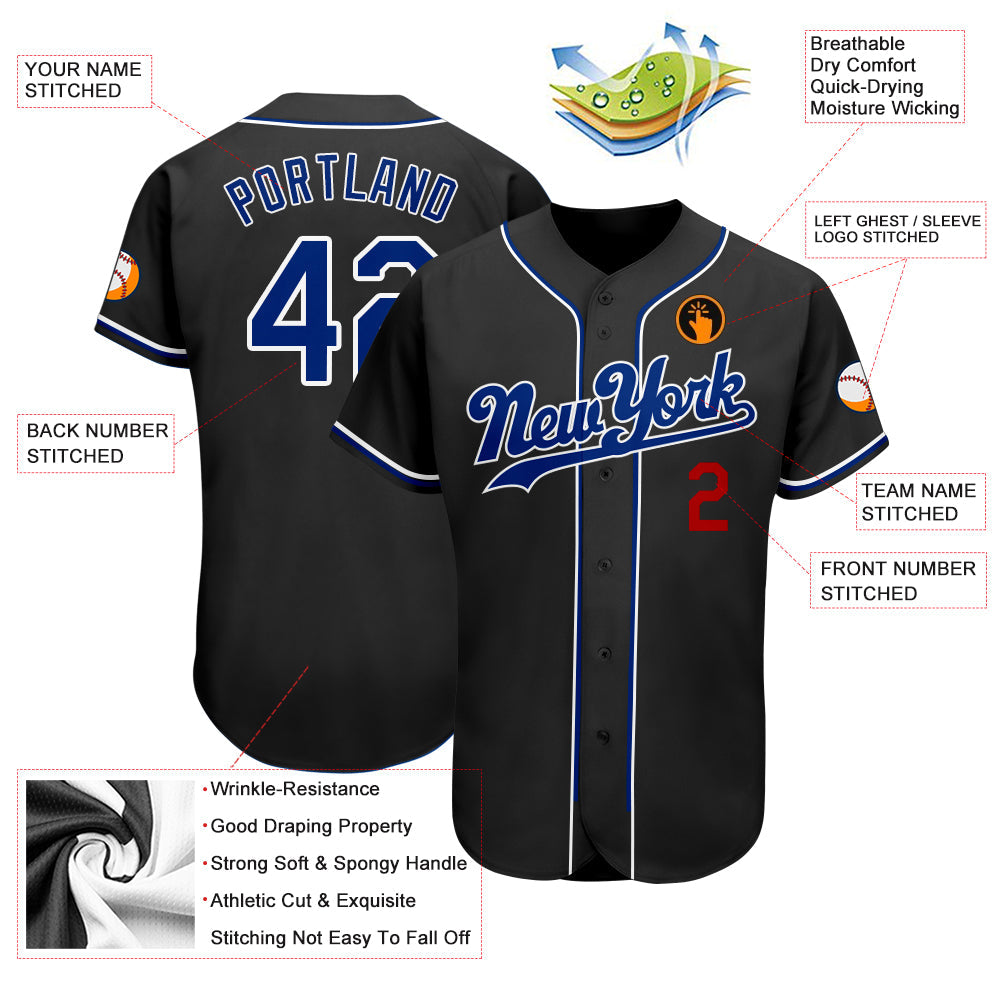 Custom Black Royal-Red Authentic Baseball Jersey - Sky-Custom