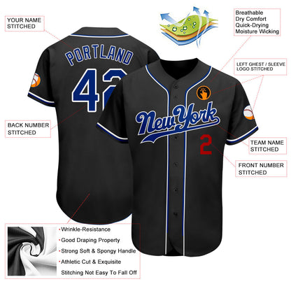 Custom Black Royal-Red Authentic Baseball Jersey - Sky-Custom