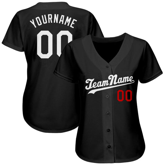 Custom Black White-Red Authentic Baseball Jersey - Sky-Custom