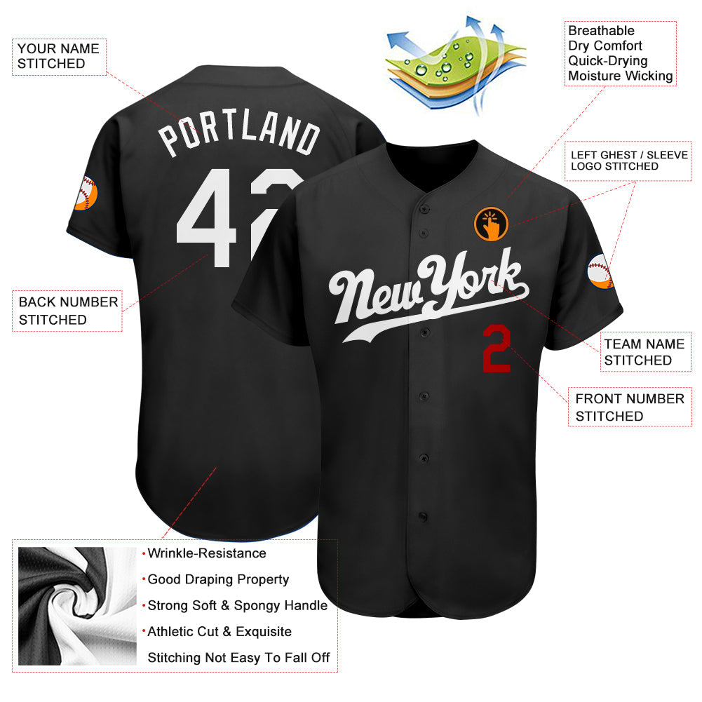 Custom Black White-Red Authentic Baseball Jersey - Sky-Custom