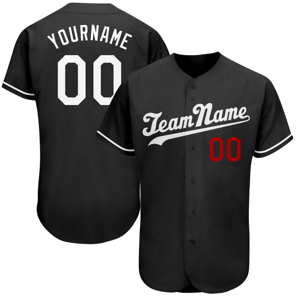 Custom Black White-Red Authentic Baseball Jersey - Sky-Custom