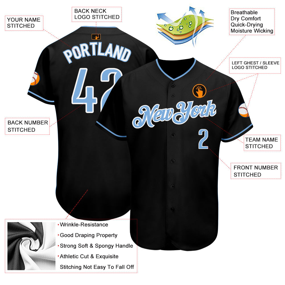 Custom Black Light Blue-White Authentic Baseball Jersey - Sky-Custom