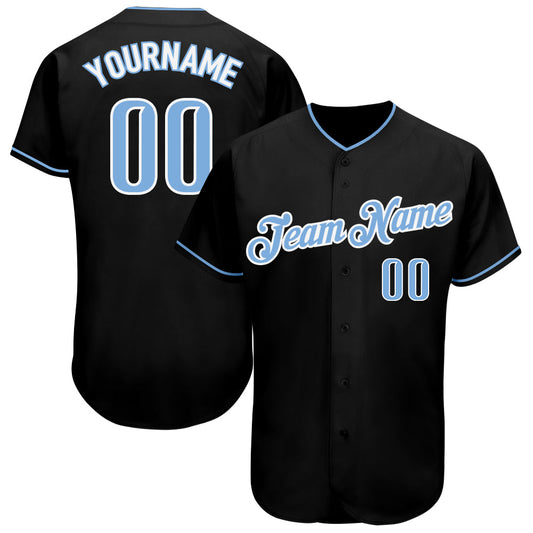 Custom Black Light Blue-White Authentic Baseball Jersey - Sky-Custom