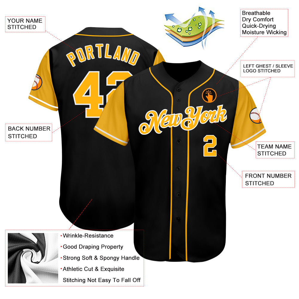 Custom Black Gold-White Authentic Two Tone Baseball Jersey - Sky-Custom