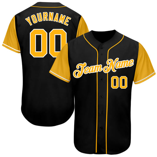 Custom Black Gold-White Authentic Two Tone Baseball Jersey - Sky-Custom