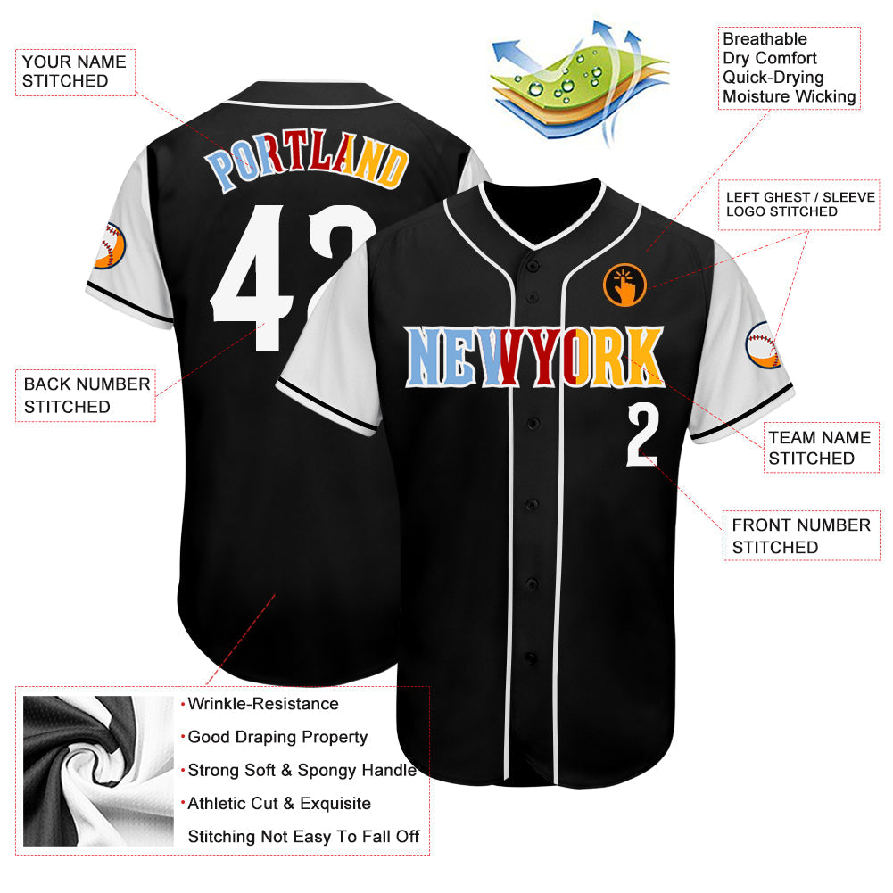 Custom Black White-Gold Authentic Two Tone Baseball Jersey - Sky-Custom