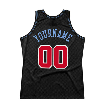Custom Black Red-Light Blue Authentic Throwback Basketball Jersey - Sky-Custom