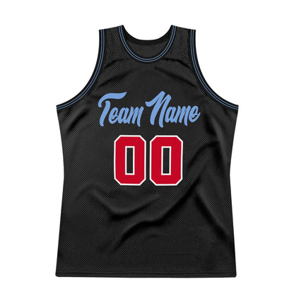 Custom Black Red-Light Blue Authentic Throwback Basketball Jersey - Sky-Custom