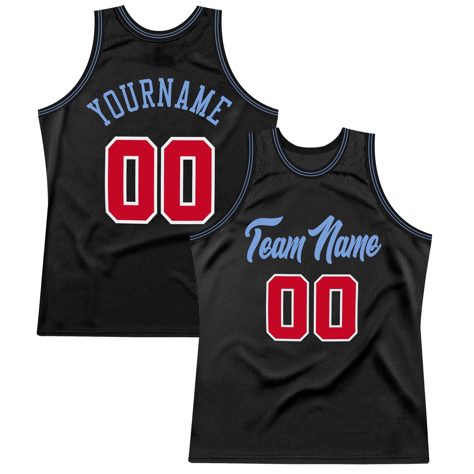 Custom Black Red-Light Blue Authentic Throwback Basketball Jersey - Sky-Custom