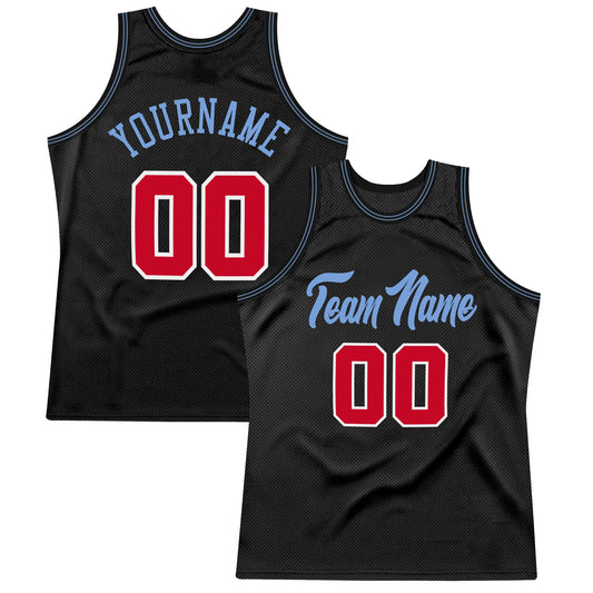 Custom Black Red-Light Blue Authentic Throwback Basketball Jersey - Sky-Custom