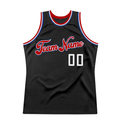 Custom Black White-Red Authentic Throwback Basketball Jersey - Sky-Custom