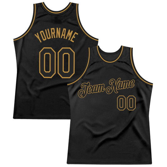 Custom Black Black-Old Gold Authentic Throwback Basketball Jersey - Sky-Custom