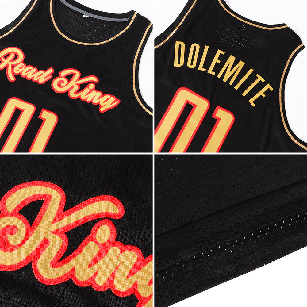 Custom Black Old Gold-Red Authentic Throwback Basketball Jersey - Sky-Custom