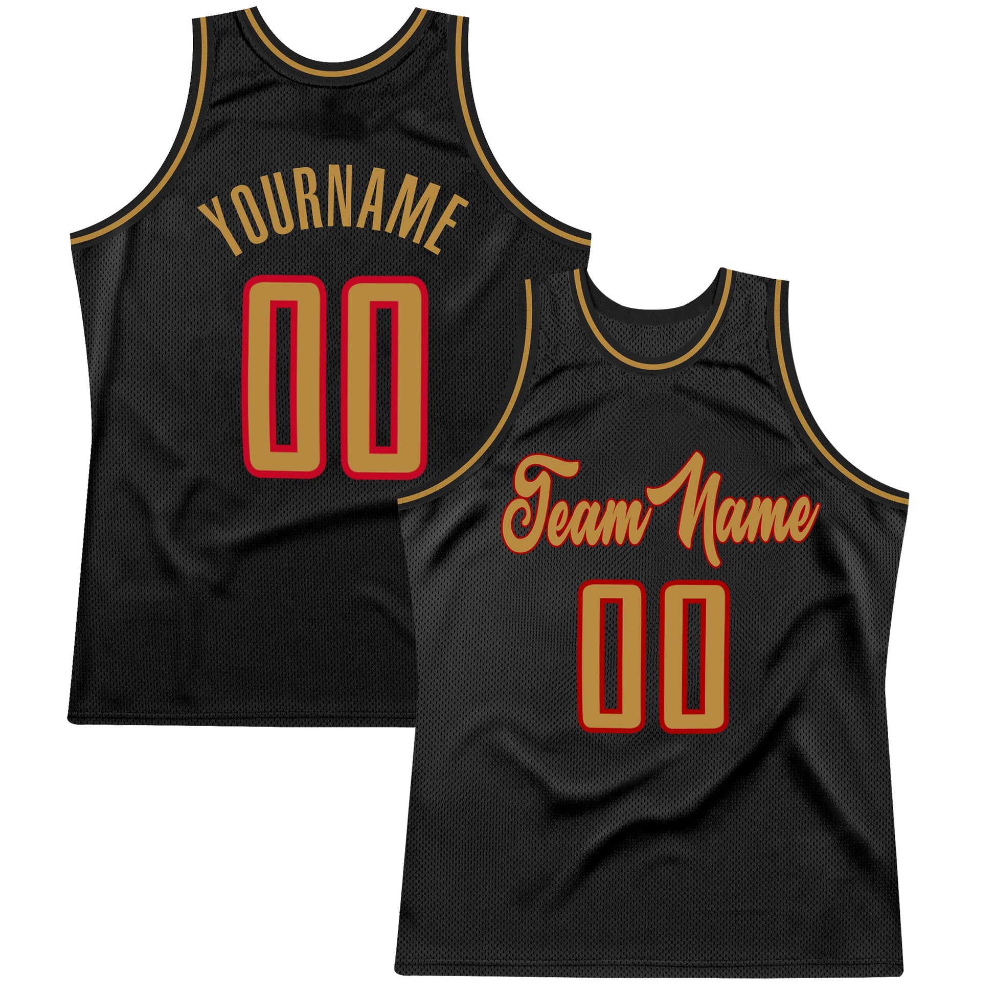 Custom Black Old Gold-Red Authentic Throwback Basketball Jersey - Sky-Custom