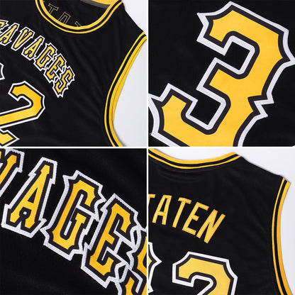 Custom Black Black-Gold Authentic Throwback Basketball Jersey - Sky-Custom