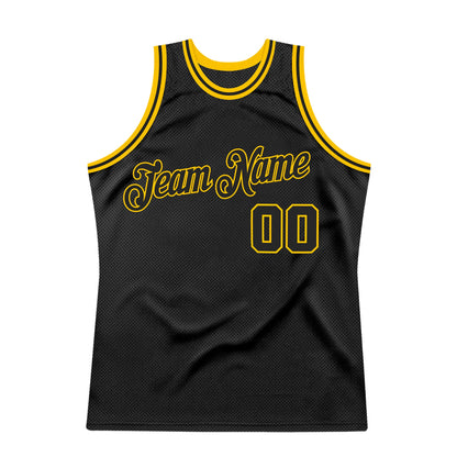 Custom Black Black-Gold Authentic Throwback Basketball Jersey - Sky-Custom