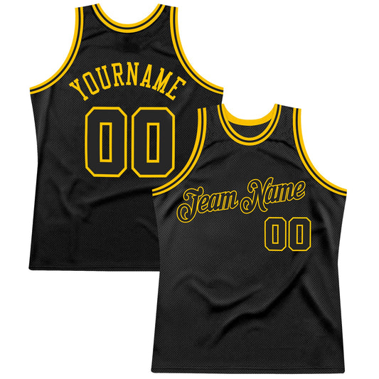 Custom Black Black-Gold Authentic Throwback Basketball Jersey - Sky-Custom