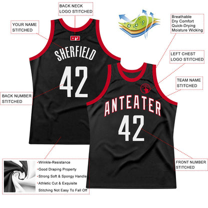 Custom Black White-Red Authentic Throwback Basketball Jersey - Sky-Custom