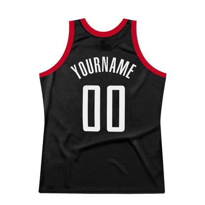 Custom Black White-Red Authentic Throwback Basketball Jersey - Sky-Custom