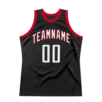 Custom Black White-Red Authentic Throwback Basketball Jersey - Sky-Custom