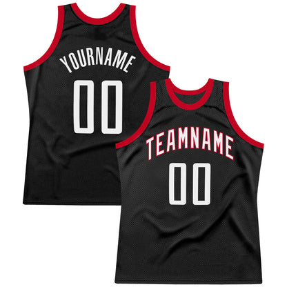 Custom Black White-Red Authentic Throwback Basketball Jersey - Sky-Custom