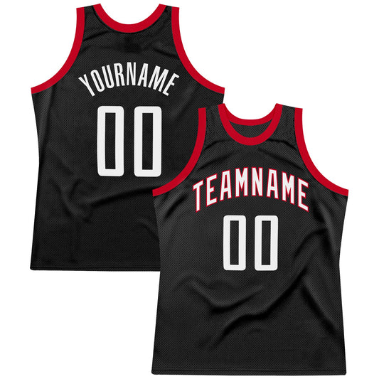 Custom Black White-Red Authentic Throwback Basketball Jersey - Sky-Custom