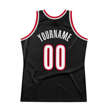 Custom Black White-Red Authentic Throwback Basketball Jersey - Sky-Custom