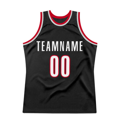 Custom Black White-Red Authentic Throwback Basketball Jersey - Sky-Custom