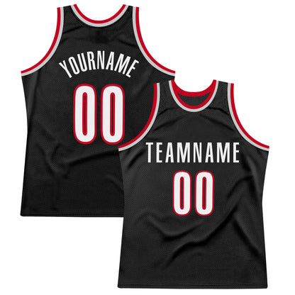 Custom Black White-Red Authentic Throwback Basketball Jersey - Sky-Custom