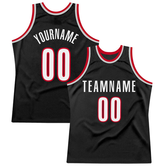 Custom Black White-Red Authentic Throwback Basketball Jersey - Sky-Custom
