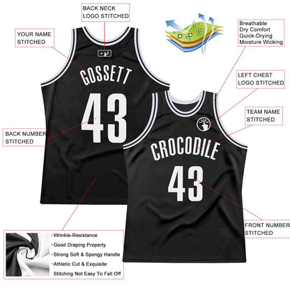 Custom Black White Authentic Throwback Basketball Jersey - Sky-Custom