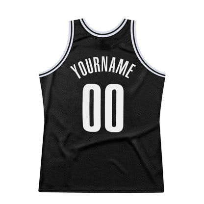 Custom Black White Authentic Throwback Basketball Jersey - Sky-Custom