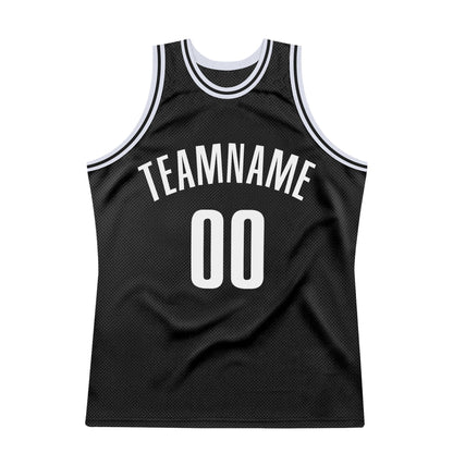 Custom Black White Authentic Throwback Basketball Jersey - Sky-Custom