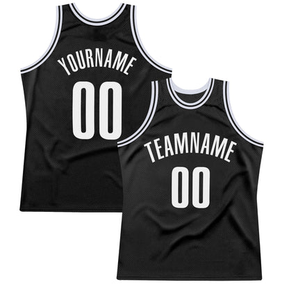 Custom Black White Authentic Throwback Basketball Jersey - Sky-Custom
