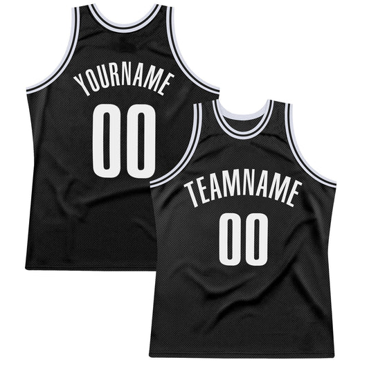Custom Black White Authentic Throwback Basketball Jersey - Sky-Custom