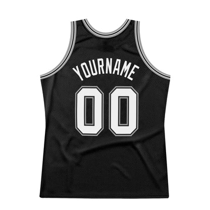 Custom Black White-Silver Authentic Throwback Basketball Jersey - Sky-Custom
