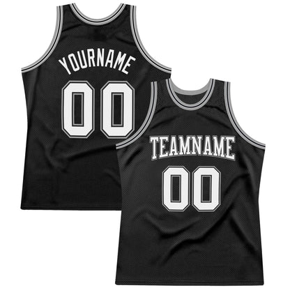 Custom Black White-Silver Authentic Throwback Basketball Jersey - Sky-Custom