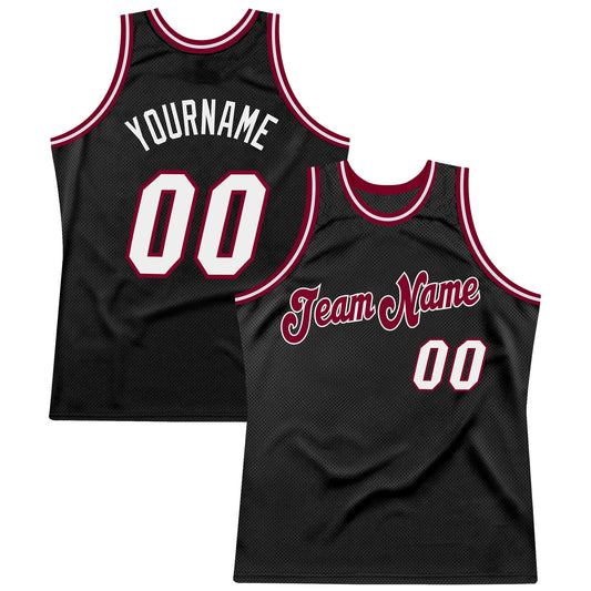 Custom Black White-Maroon Authentic Throwback Basketball Jersey - Sky-Custom