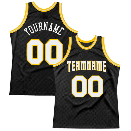 Custom Black White-Gold Authentic Throwback Basketball Jersey - Sky-Custom