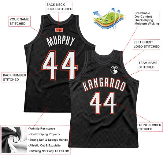 Custom Black White-Orange Authentic Throwback Basketball Jersey - Sky-Custom
