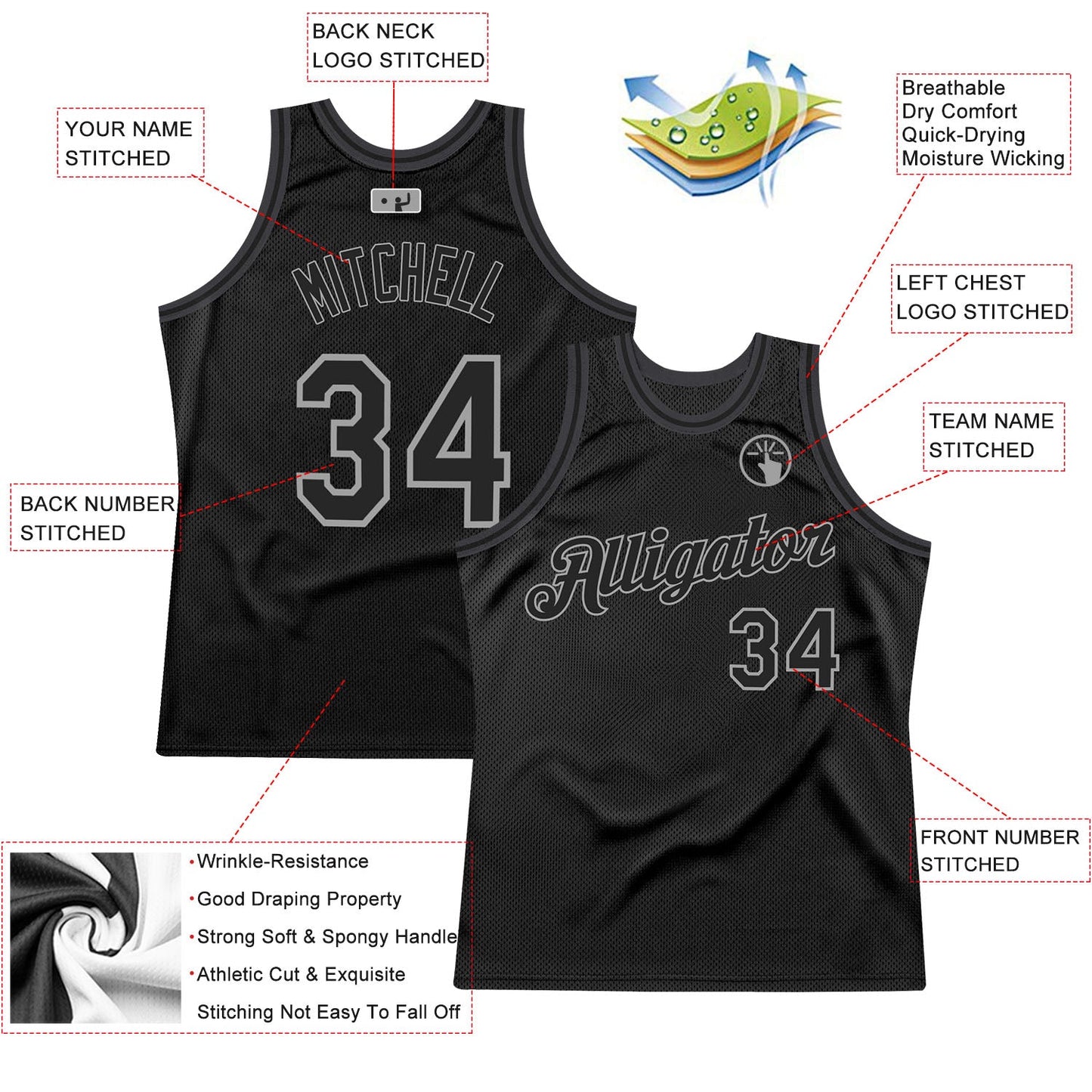 Custom Black Black-Gray Authentic Throwback Basketball Jersey - Sky-Custom