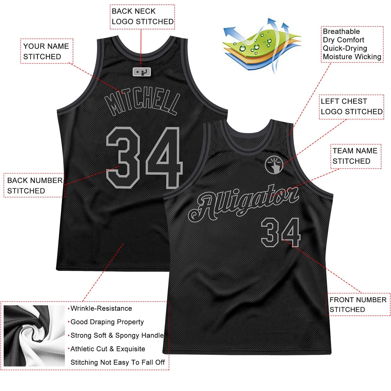 Custom Black Black-Gray Authentic Throwback Basketball Jersey - Sky-Custom