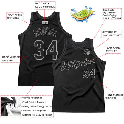 Custom Black Black-Gray Authentic Throwback Basketball Jersey - Sky-Custom