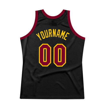 Custom Black Maroon-Gold Authentic Throwback Basketball Jersey - Sky-Custom
