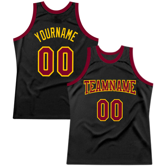 Custom Black Maroon-Gold Authentic Throwback Basketball Jersey - Sky-Custom