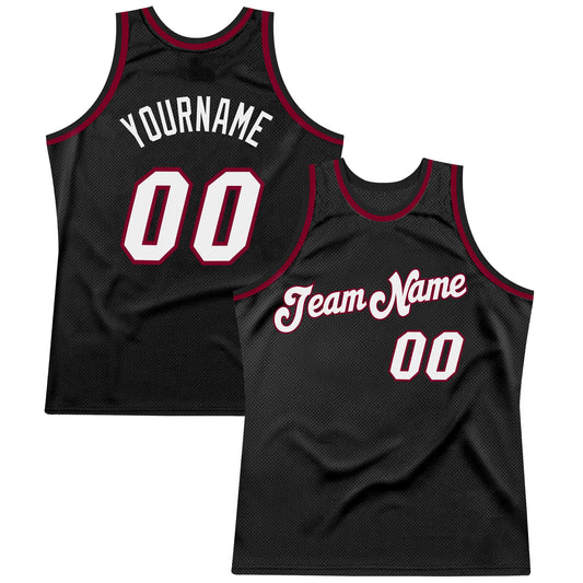Custom Black White-Maroon Authentic Throwback Basketball Jersey - Sky-Custom